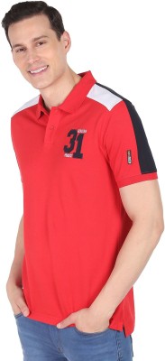 AD by Arvind Colorblock Men Polo Neck Red T-Shirt