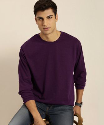 DILLINGER Solid Men Round Neck Purple T-Shirt