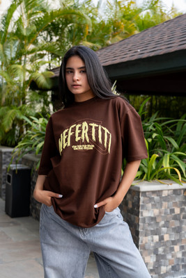 COLOR CAPITAL Graphic Print Women Round Neck Brown T-Shirt