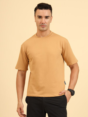 UNIQSOME Solid Men Round Neck Orange T-Shirt