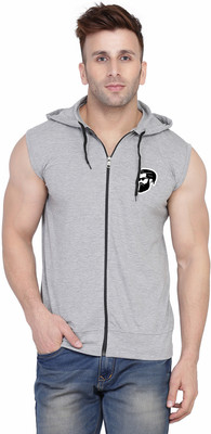 Money Leaf Solid Men Hooded Neck Grey T-Shirt