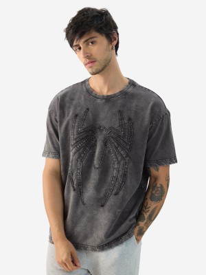 The Souled Store Self Design Men Round Neck Grey T-Shirt