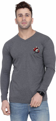tfurnish Graphic Print Men V Neck Grey T-Shirt