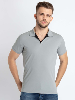 Status Quo Solid Men Polo Neck Grey T-Shirt
