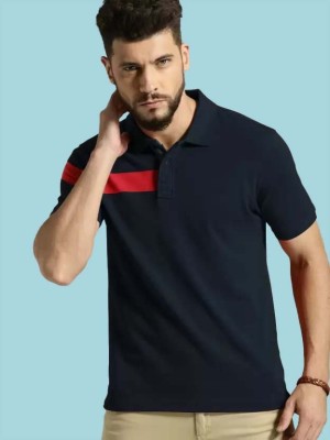 Jump Cuts Colorblock Men Polo Neck Blue T-Shirt