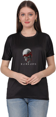 febb Graphic Print Women Round Neck Black T-Shirt