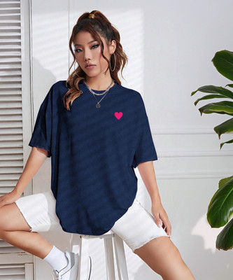 BEING WANTED Solid Women Round Neck Dark Blue T-Shirt