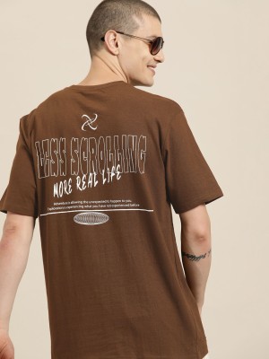 HERE&NOW Printed Men Round Neck Brown T-Shirt