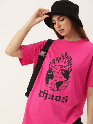 Kook N Keech Printed Women Round Neck Pink T-Shirt