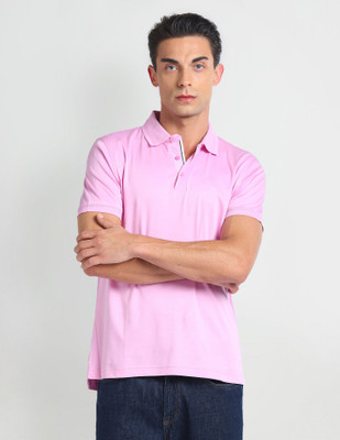 ARROW Solid Men Polo Neck Pink T-Shirt