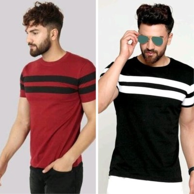 Meetri Printed Men Round Neck Multicolor T-Shirt