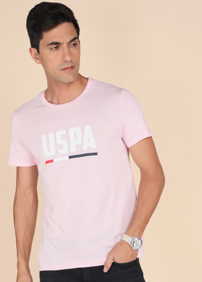 U.S. POLO ASSN. Printed Men Crew Neck Pink T-Shirt
