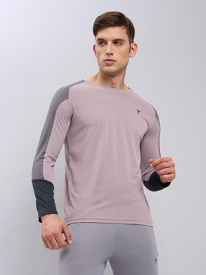 TECHNOSPORT Colorblock Men Round Neck Purple T-Shirt