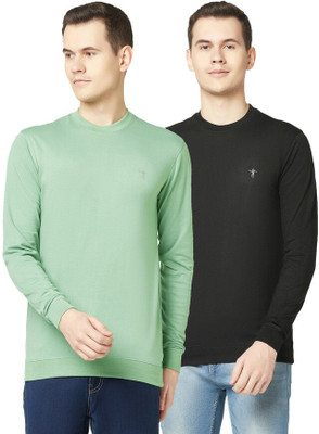 TT Solid Men Round Neck Black, Green T-Shirt