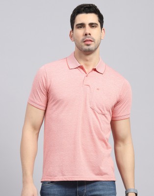 MONTE CARLO Self Design Men Polo Neck Pink T-Shirt