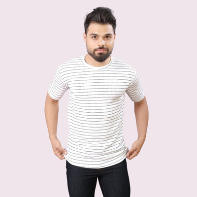 METRONAUT Striped Men Round Neck White T-Shirt