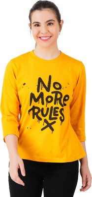 Just Live Fashion Printed, Typography Women Round Neck Yellow, Black T-Shirt