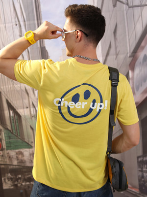 HIGHLANDER Printed, Typography Men Round Neck Yellow T-Shirt