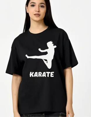 fashnobic Printed Women Round Neck Black T-Shirt