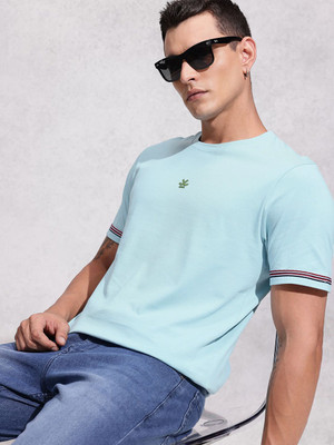 WROGN Solid Men Round Neck Blue T-Shirt