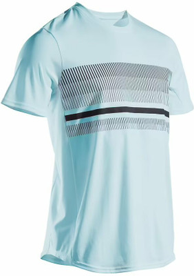 NSUN Striped Men Round Neck Light Blue T-Shirt