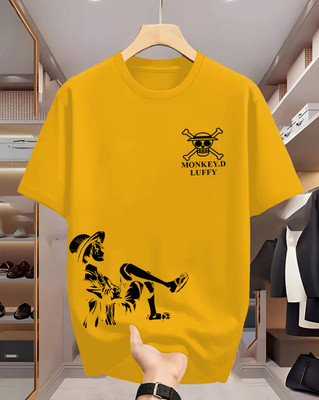 Beaumen Graphic Print Men Round Neck Yellow T-Shirt