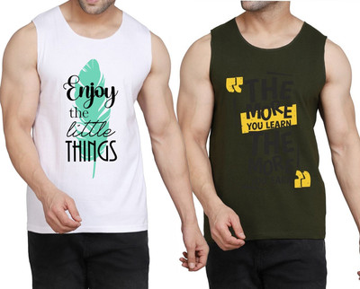 WOOSTRO Printed Men Scoop Neck White, Dark Green T-Shirt
