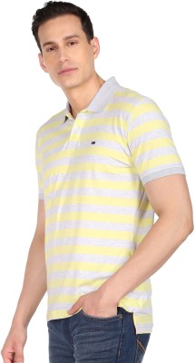 AD by Arvind Printed Men Polo Neck Yellow T-Shirt