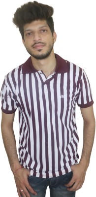 FLYY Striped Men Polo Neck Maroon, White T-Shirt