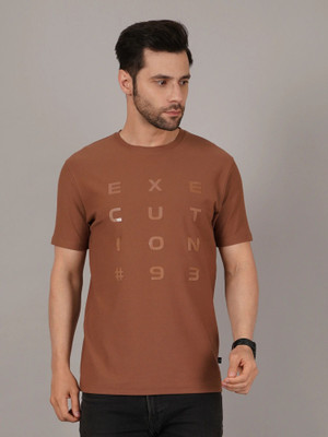 DAVNO Typography Men Round Neck Brown T-Shirt