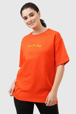 FuaarK Solid Women Round Neck Orange T-Shirt