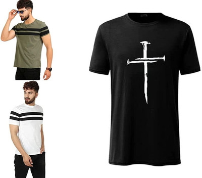 ATTITUDE START OF FASHION Striped Men Round Neck Multicolor T-Shirt