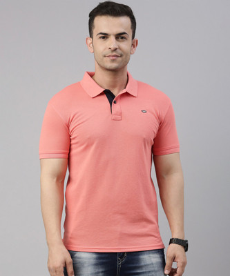 METRONAUT Solid Men Polo Neck Pink T-Shirt