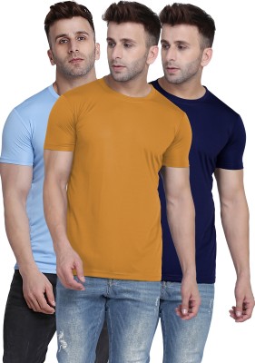 TQH Solid Men Round Neck Yellow, Light Blue, Dark Blue T-Shirt