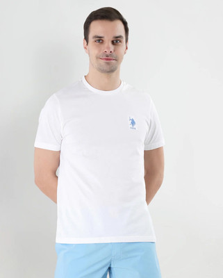 U.S. POLO ASSN. Solid Men Round Neck White T-Shirt