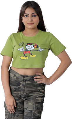 LEAFCARE Self Design Women Round Neck Green T-Shirt