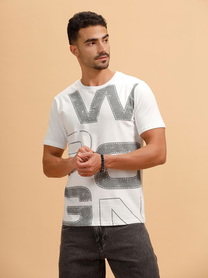 WROGN Printed Men Round Neck White T-Shirt