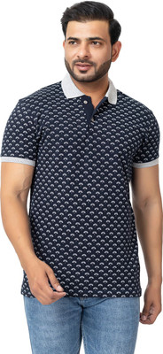 HouseOfCommon Printed Men Polo Neck Black T-Shirt