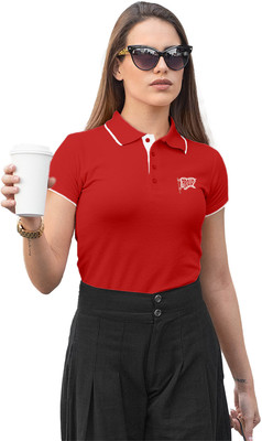 Fighterhero Printed Women Polo Neck Red T-Shirt