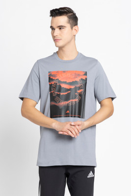 ADIDAS Graphic Print Men Crew Neck Grey T-Shirt