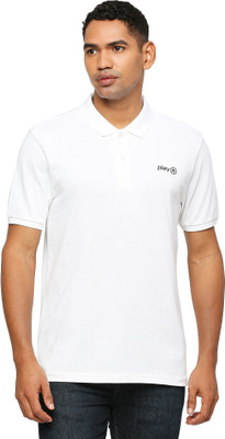 playR Solid Men Polo Neck White T-Shirt