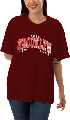 LcyFlame Typography Women Round Neck Maroon T-Shirt