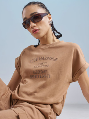 Tokyo Talkies Printed Women Round Neck Brown T-Shirt