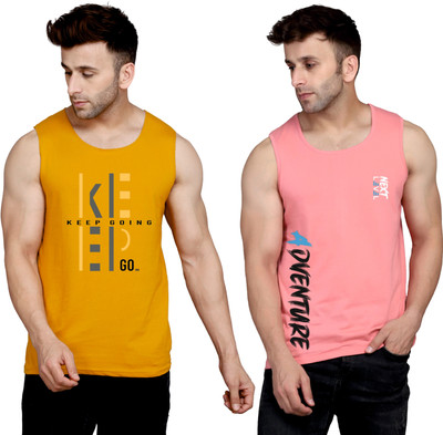 SLOWLORIS Printed Men Round Neck Brown, Pink T-Shirt