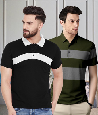 BELACHY Colorblock Men Polo Neck Maroon T-Shirt