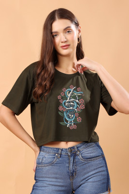 CORSICA Printed Women Round Neck Light Green T-Shirt