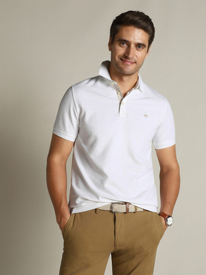 Dockers Solid Men Polo Neck White T-Shirt