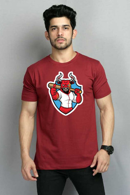 clickwell Printed Men Round Neck Maroon T-Shirt