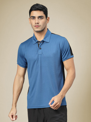 Adrenex Solid Men Polo Neck Blue T-Shirt