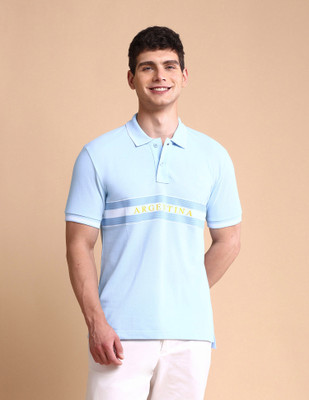 U.S. POLO ASSN. Striped Men Polo Neck Blue T-Shirt